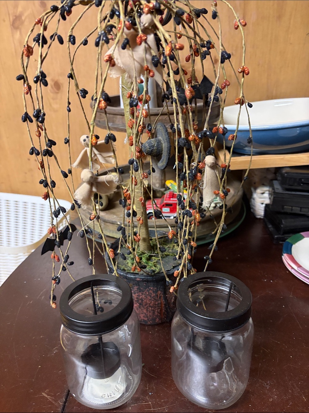 Home Holiday Black and Orange Beaded Tree Décor - Unbranded